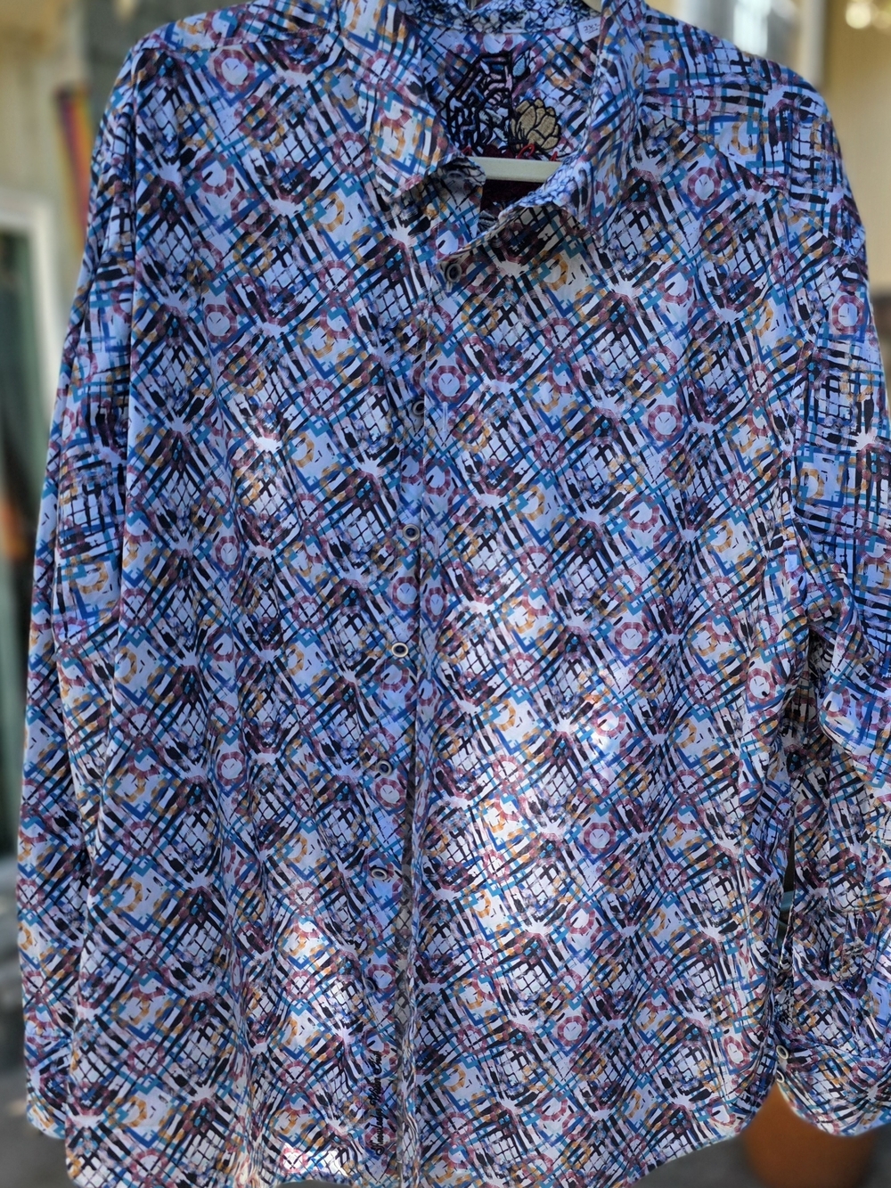 Robert Graham Multicolor Geometric Plaid Dress Shirt - Blue & Brown Accents